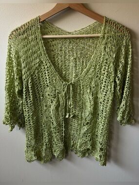Green Fairy Crochet Knit Open-Front Cardigan